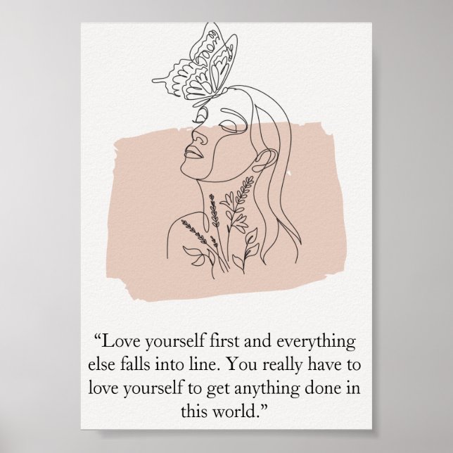 Poster Dessin d'une ligne de la figure féminine Abstrait (Devant)