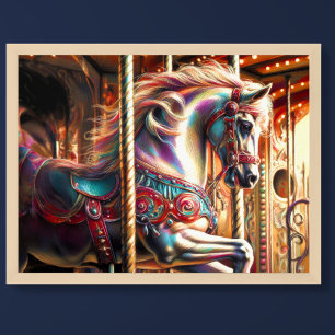 Poster Dessin dur Pastel Carousel Cheval