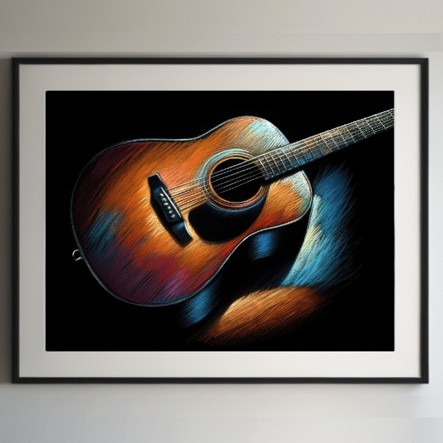 Poster Dessin dur Pastel Guitare acoustique (Créateur téléchargé)