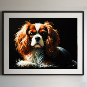 Poster Dessin dur Pastel King Charles Cavalier Spaniel