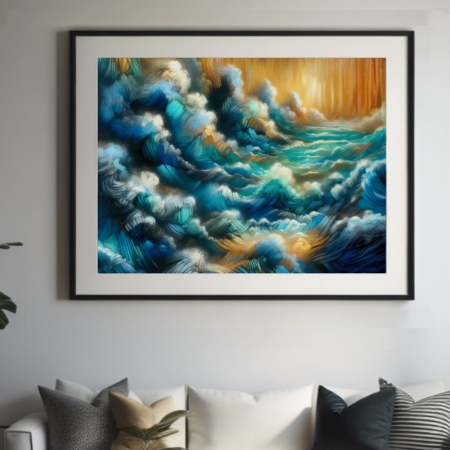 Poster Dessin dur Pastel qui écrase des vagues (Créateur téléchargé)