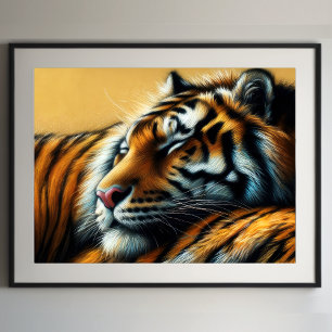 Poster Dessin dur Pastel Sleeping Tiger