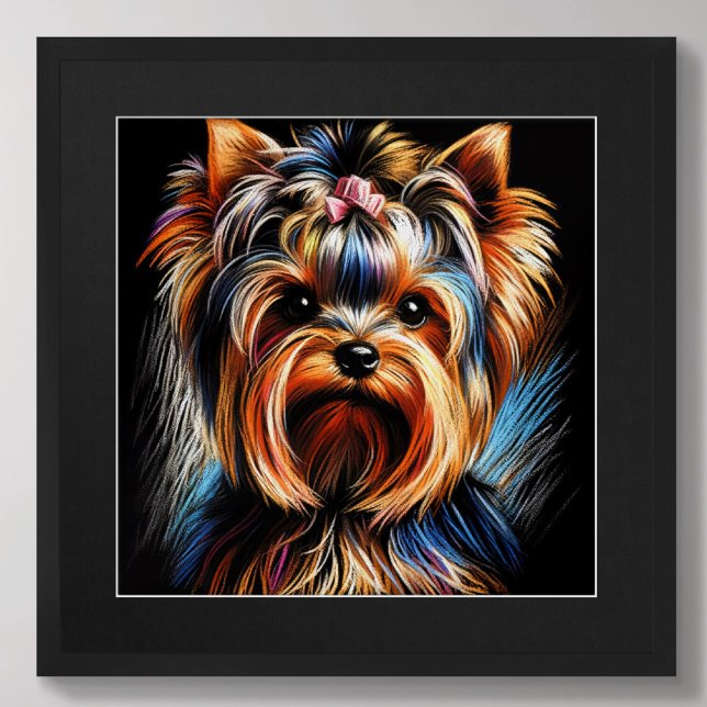 Poster Dessin dur Pastel Yorkshire Terrier Yorkie rose (Créateur téléchargé)