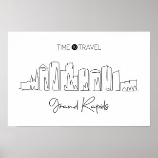 Poster Dessin En Ligne Continue De Grand Rapids Skyline
