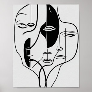 Poster Dessin facial minimaliste de ligne