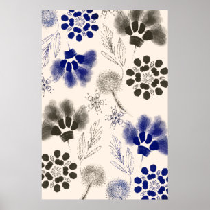 Poster Dessin floral Lotus bleu