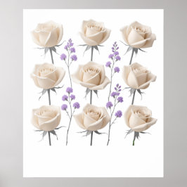Poster Dessin floral minimaliste Rose à la crème