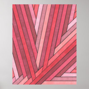 Poster Dessin géométrique à rayures rouges peintes à la m