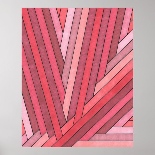 Poster Dessin géométrique à rayures rouges peintes à la m (Devant)