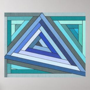 Poster Dessin géométrique de triangle bleu peint à la mai
