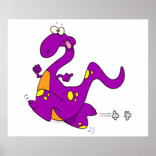 Poster dessin humoristique de dinosaure de dino violet