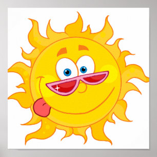 Poster dessin humoristique joyeux du soleil portant des a