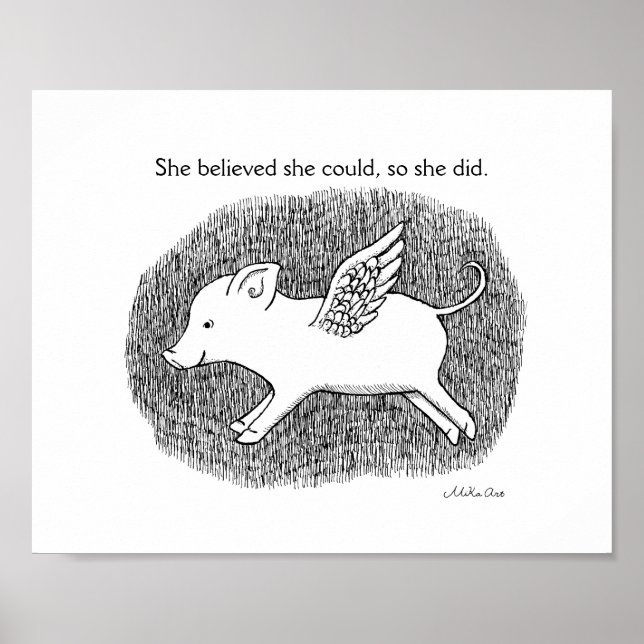 Poster Dessin inspirationnel Motivationnel Pig volant (Devant)