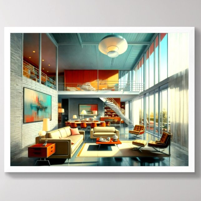 Poster Dessin Intérieur Architectural Moderne Du Milieu D (Créateur téléchargé)