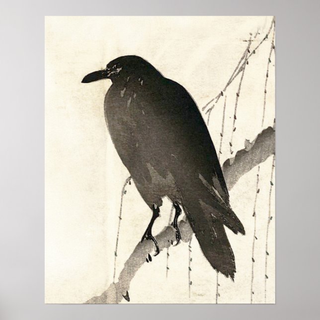 Poster Dessin japonais d'un corbeau (Devant)