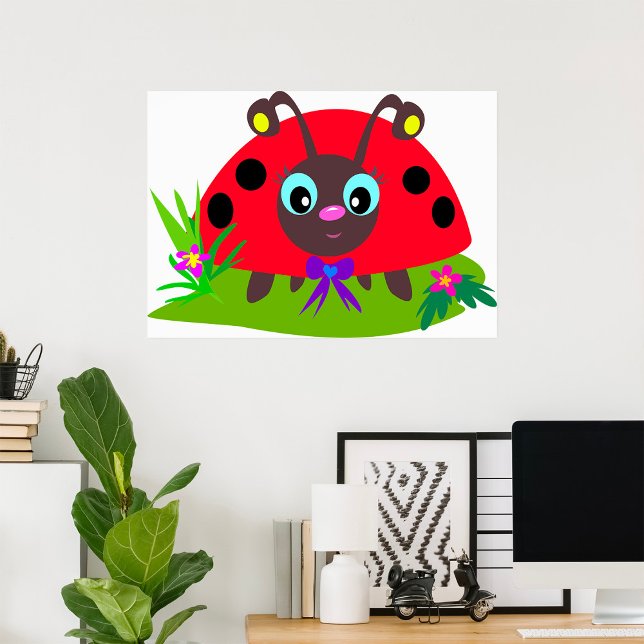 Poster Dessin Ladybug Bow and Flowers (Créateur téléchargé)