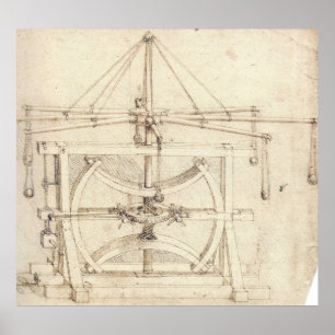 Poster Dessin mécanique Leonardo da Vinci de volant