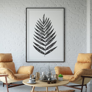 Poster Dessin minimaliste de fougère noire et blanche