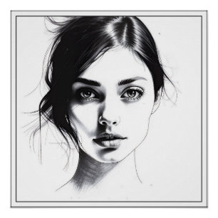 Poster Dessin minimaliste  d'un visage de jeune fille 