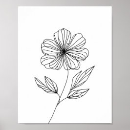 Poster Dessin minimaliste en ligne de fleurs noir et blan