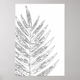Poster Dessin minimaliste moderne de fougère en noir et