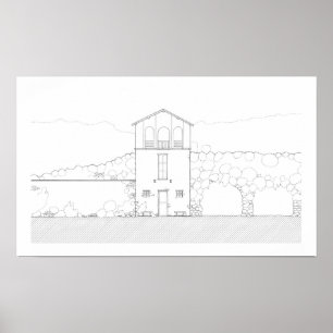 Poster Dessin noir et blanc moderne de Chambre rustique