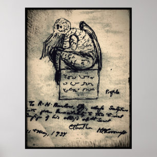 Poster Dessin original de Cthulhu par HP Lovecraft
