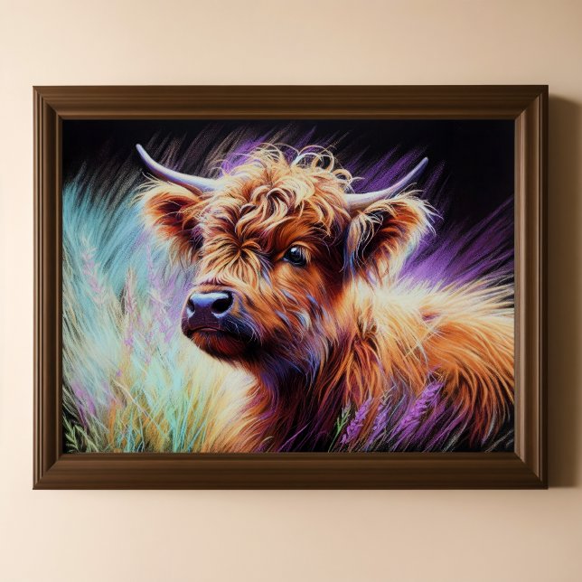 Poster Dessin Pastel Baby Highland Vache Lavande (Créateur téléchargé)