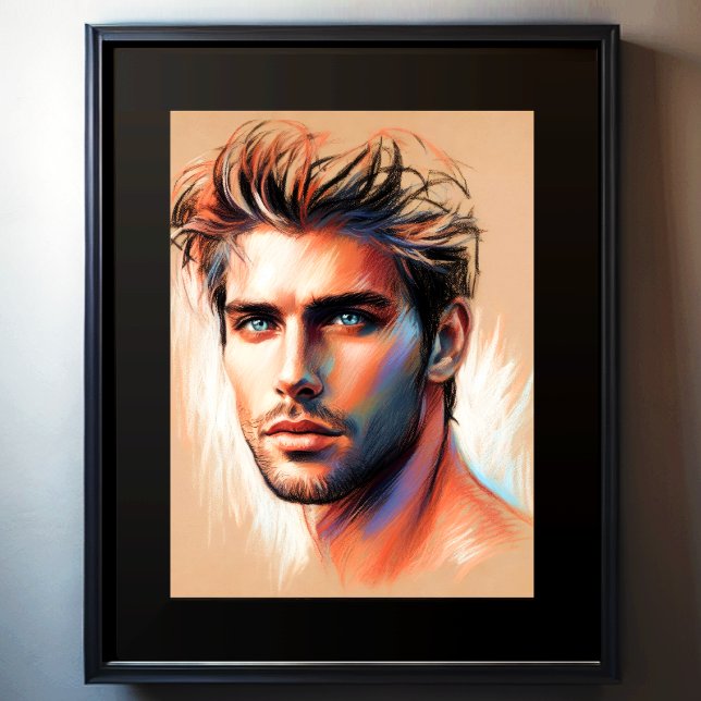 Poster Dessin Pastel Bleu Homme Bleu Yeux (Créateur téléchargé)