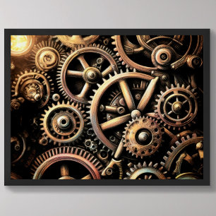 Poster Dessin pastel de engrenages Cogs Steampunk