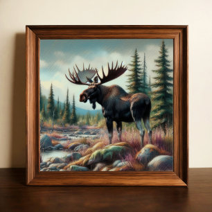 Poster Dessin pastel de l'orignal dans la nature