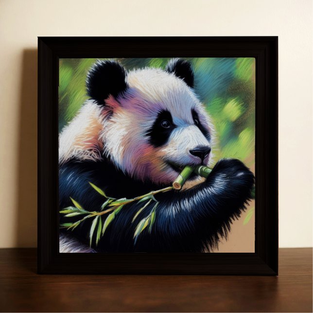 Poster Dessin pastel de l'ours de Panda mangeant du bambo (Créateur téléchargé)