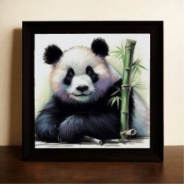 Poster Dessin pastel de Panda Bear Bamboo