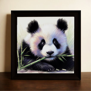 Poster Dessin pastel de Panda Bear Bamboo II
