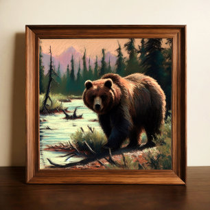 Poster Dessin pastel du grizzli dans la nature