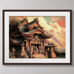 Poster Dessin pastel du temple asiatique antique