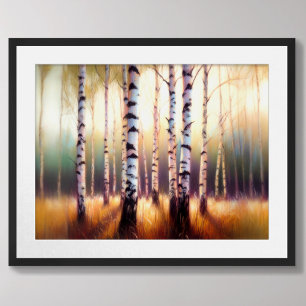 Poster Dessin pastel Forêt de bouleaux