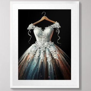 Poster Dessin pastel Mariage robe sur cintre