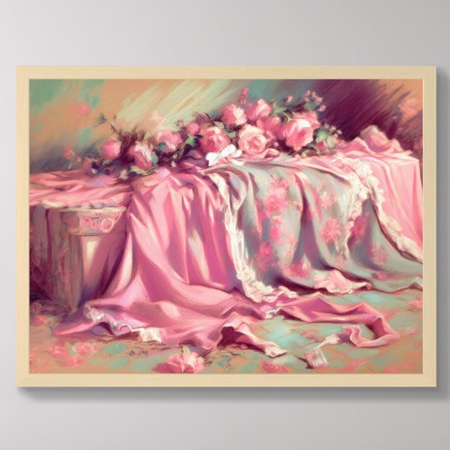 Poster Dessin pastel Tissu rose et Rose (Créateur téléchargé)