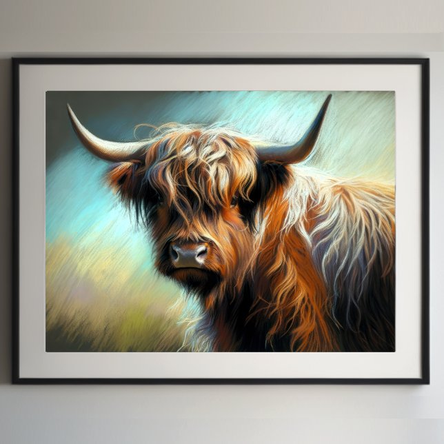 Poster Dessin Pastel Vache Highland (Créateur téléchargé)