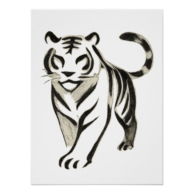 Poster Dessin pédestre de tigre - Design d'affiche d'encr (Devant)