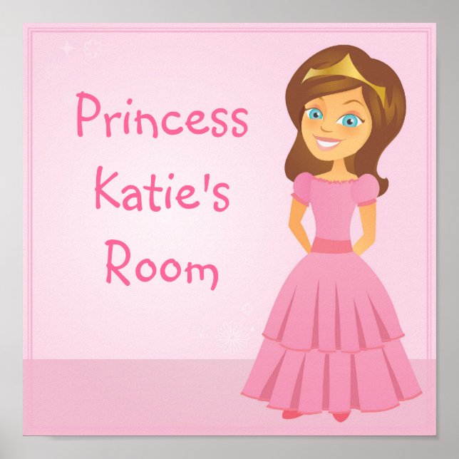 Poster Dessin Princesse personnalisable Mur Art pour enfa (Devant)