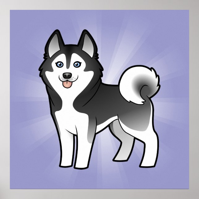 Poster Dessin Sibérien Husky / Malamute d'Alaska (Devant)