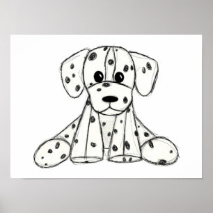 Poster Dessin simple de contour de chien en peluche dalma