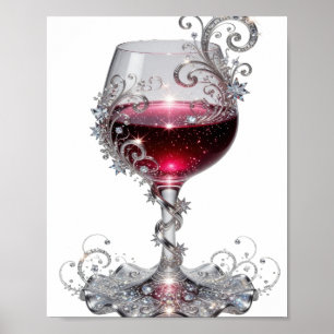 Poster Dessin VERRE À VIN ROUGE Argent Propre