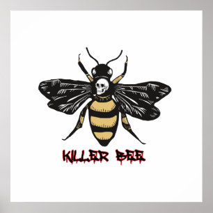 Poster Dessin vintage d'abeille tueuse 24 x 24