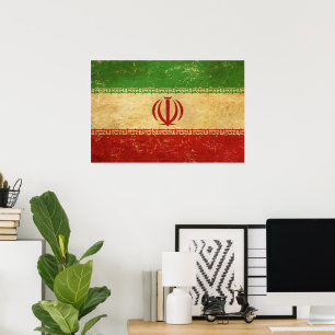 Poster Dessin vintage du drapeau iranien