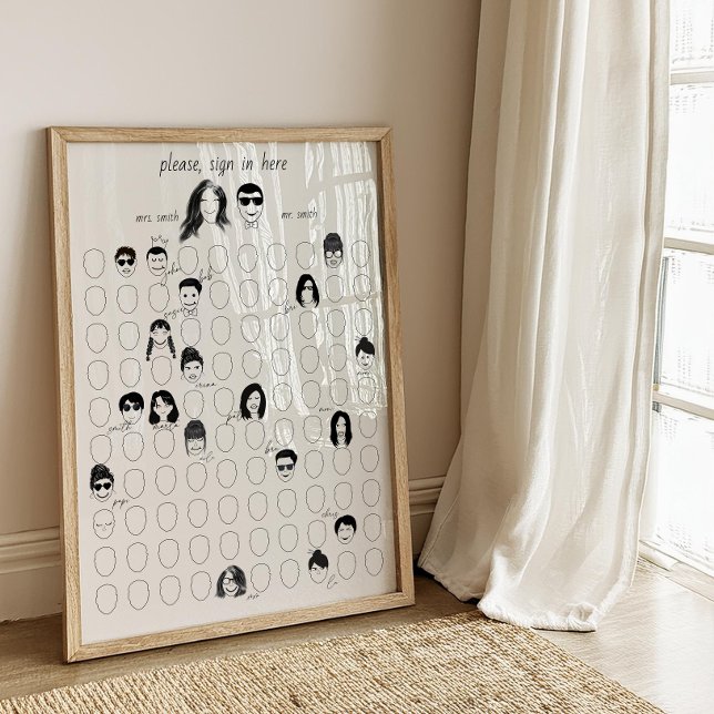 Poster Dessinez votre visage Autre Mariage 100 livre d'hô (Draw Your Face Alternative Funny Guestbook Idea Wedding Interactive Doodle 100 Guests Unique Cute)