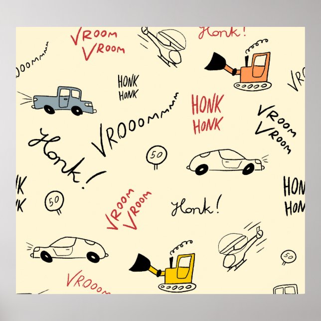 Poster Dessins de voiture sans couture : Feuille enfant (Devant)