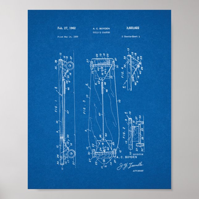 Poster Dessous de verre pour enfants - Skateboard Patent  (Devant)